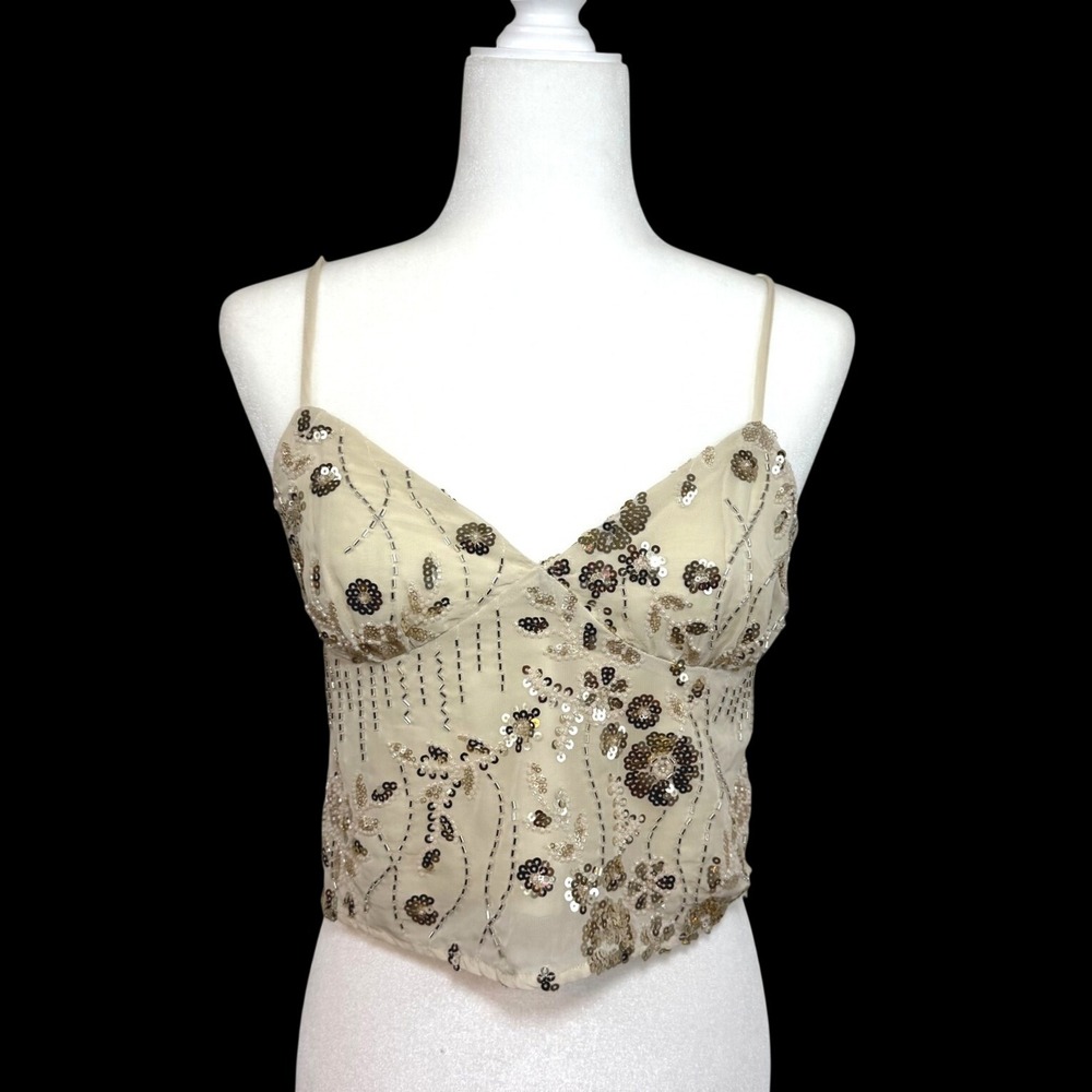 Sequin Beaded Cami Top No Boundaries Ivory Coquette Fairycore Y2K Style Small